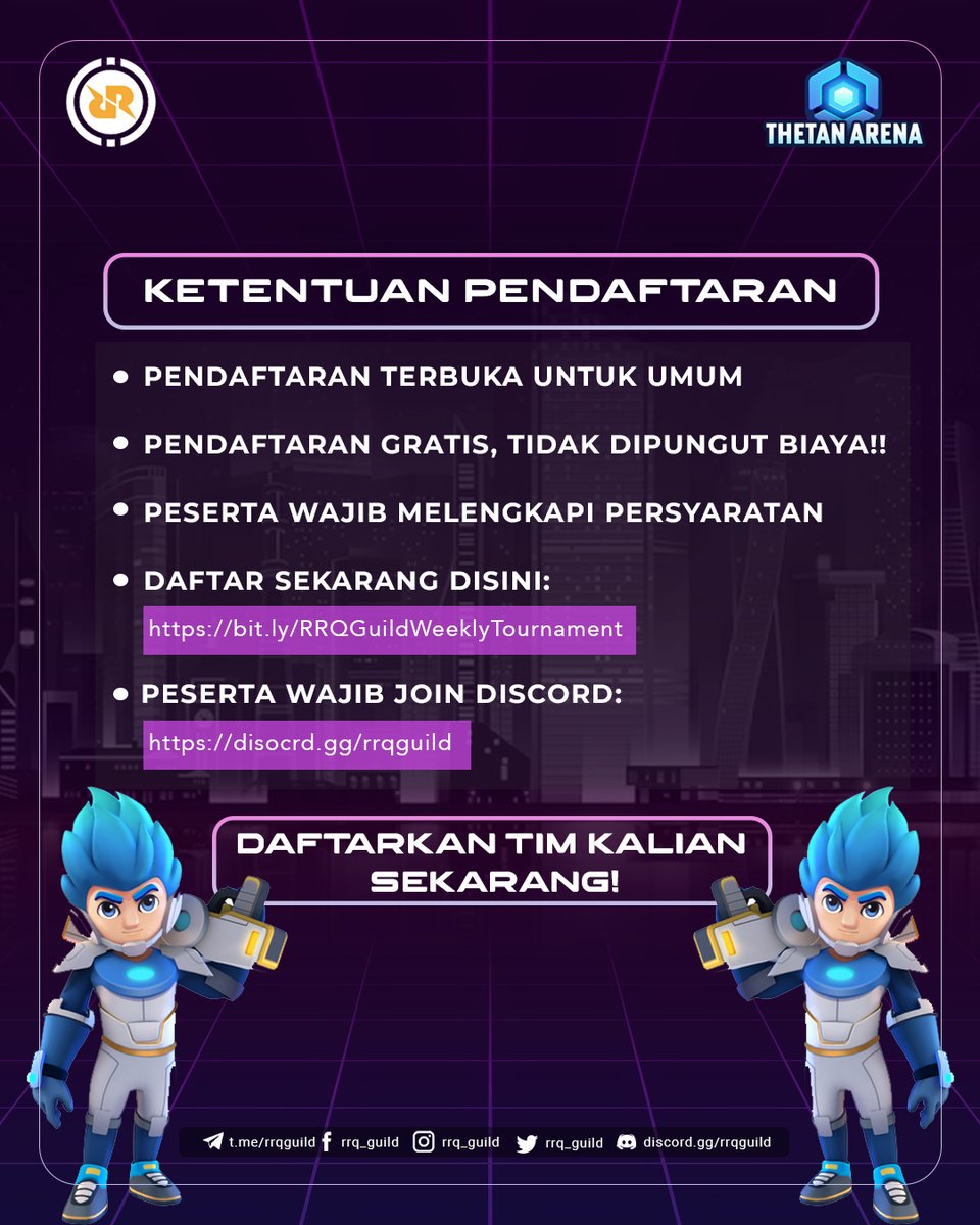 rrq_guild's tweet photo. WEEKLY TOURNAMENT THETAN ARENA SERIES!
@ThetanArena 

Letsgoo register your team and win the match!

RETWEET THIS TWEET.
#RRQGUILD #VIVARRQ #THETANARENA https://t.co/kH61DiiMkx