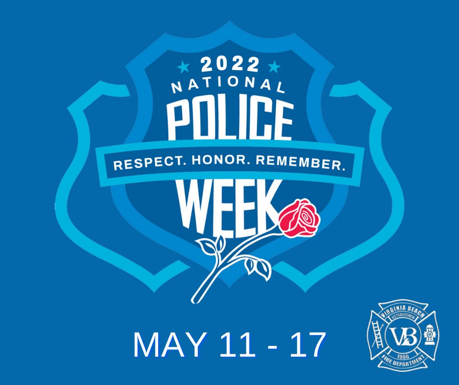 VirginiaBeachFD's tweet photo. May 11-17 is #NationalPoliceWeek. It is a time to pay tribute to &amp; honor our fallen brothers &amp; sisters in law enforcement who paid the ultimate sacrifice. We support the #ThinBlueLine and thank these brave men &amp; women who continue to put on the badge every day.  @VBPD @VBSO https://t.co/8E86HT4GTu