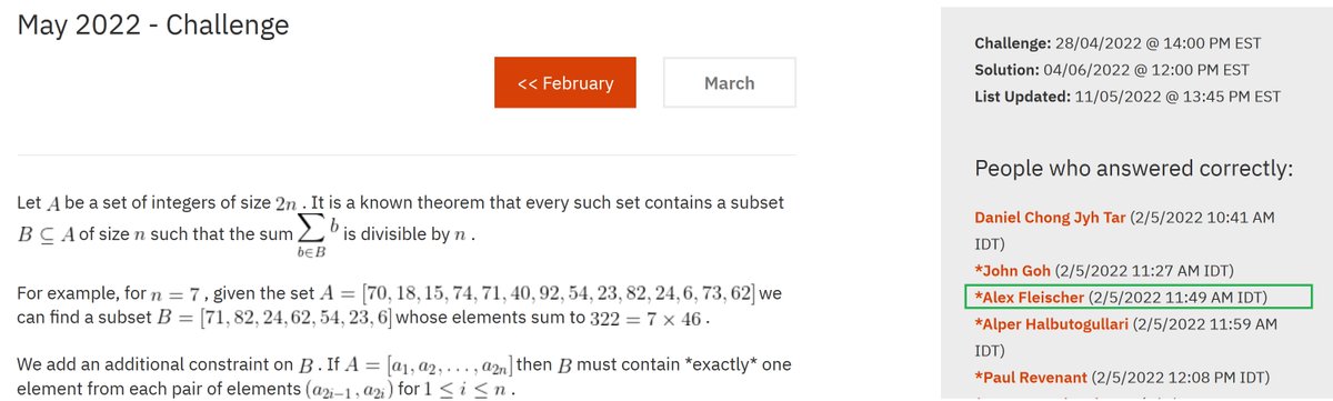 AlexFleischer1's tweet photo. #Divisibility in #May 2022 @IBMResearch @IBM ponder this #challenge https://t.co/xZdYJpd7dc @IBMData @EUROonline_News @eurodecision @decisionbrain @informs @amermathsoc @SocMathFr @VillaniCedric @jmblanquer @mathsnews @MAThenJEANS https://t.co/fvyM8GTixh