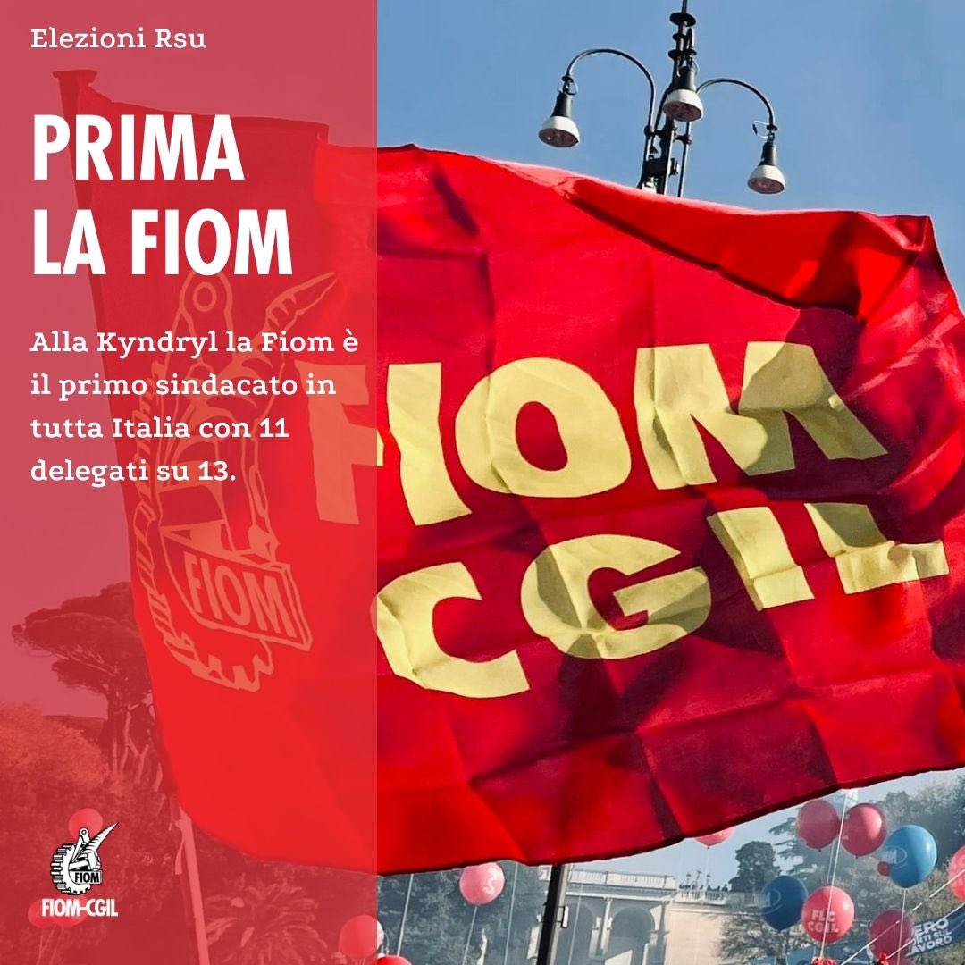 🔴⚙️ PRIMA LA #FIOM
Alle elezioni per il rinnovo della #Rsu alla #Kyndryl la Fiom è risultata il primo sindacato in tutta Italia eleggendo 11 delegati su 13: 5 su 7 a Roma, 2 su 2 a Milano e 4 su 4 a Torino. 🚩