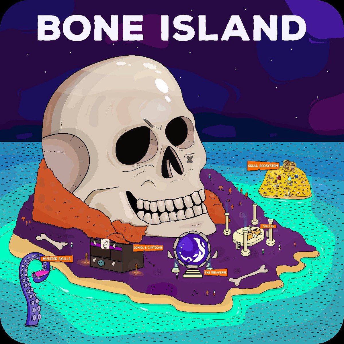 We present to you the Bone Island🏝 

We would like to welcome the dead to their new home. A community build around events, vibes &amp; utility.💀

5 Grave Spots (WL): 
- Follow <a href="/SkullSquad_/">Skull Squad | SOLD OUT</a>
- Like &amp; RT
- Tag Friends

#NFTs #NFT #NFTCommumity