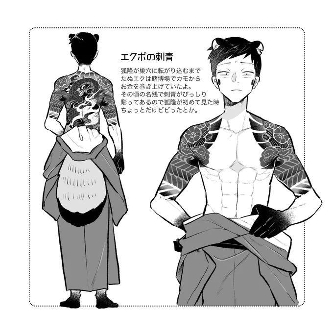 震えてる間に刺青二面図できてしもたよ 