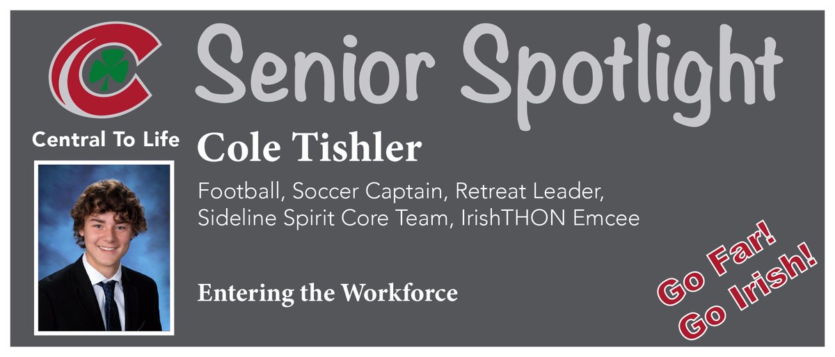 centralcatholic's tweet photo. ☘️ SENIOR SPOTLIGHT: It's hard to believe Class of 2022 will graduate in less than 2 weeks!!! Over course of next 11 days, we're going to showcase our seniors!!! Next graduate is Cole Tishler ... CONGRATS &amp; best of luck entering workforce!!! #CentralToLife l #2022Graduate ☘️ https://t.co/gFS2UzIgrl