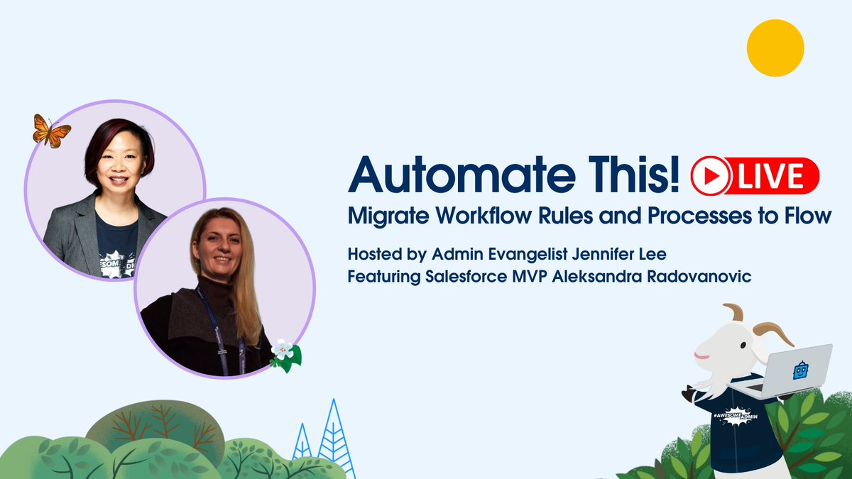 Today's the day! 🎉 @_AleksM and I will see you LIVE in a couple of hours at 10:30am PT/ 1:30pm ET TODAY on Automate This! where we will talk about an important topic: migrating your workflow rules and processes to flow! 👀 ➡️ youtube.com/watch?v=WvNp49…