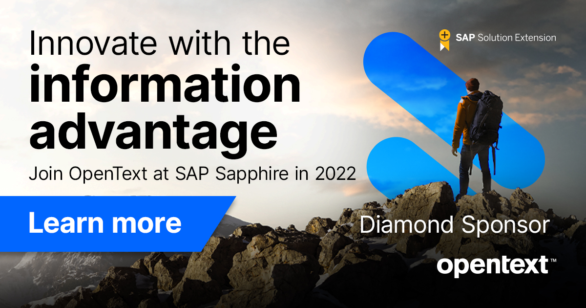 Find OpenText today at #SAPSapphire in Orlando. Meet with us and discover how to innovate key processes with your SAP applications to gain your advantage.  bit.ly/3kB8DRn