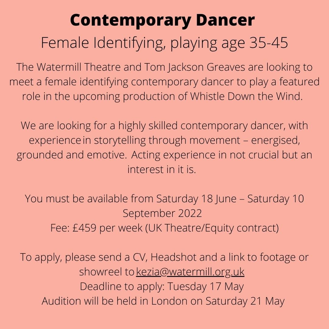 Tom Jackson Greaves (@tjg_uk) on Twitter photo Dancer call out! 💫
Please RT or share with anyone you think may be up for a summer of boogies in the most beautiful theatre.
<a href="/WatermillTh/">Watermill Theatre</a> #WhistleDownTheWind Dancer call out! 💫
Please RT or share with anyone you think may be up for a summer of boogies in the most beautiful theatre.
<a href="/WatermillTh/">Watermill Theatre</a> #WhistleDownTheWind