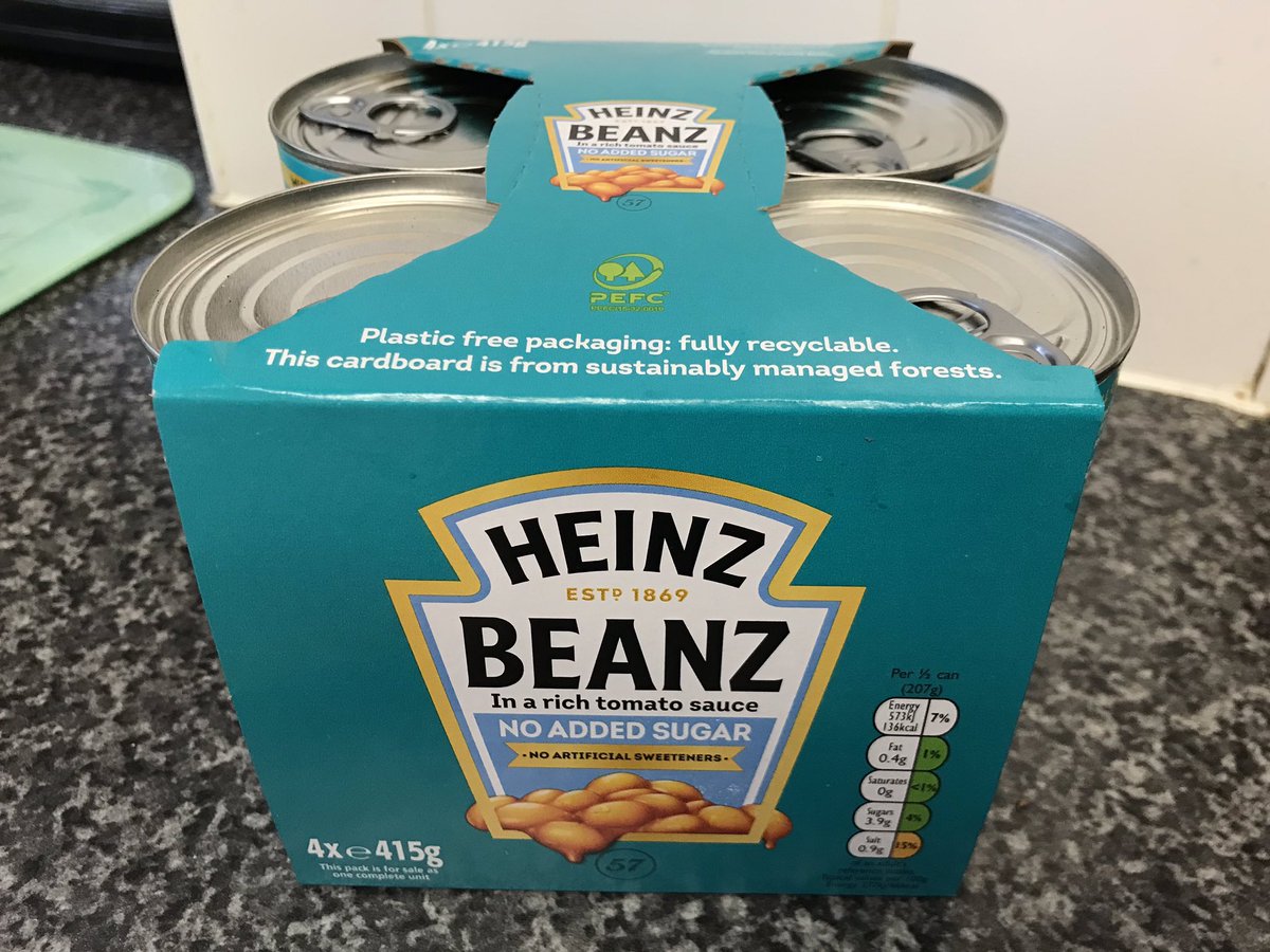 WebbyJamesHere's tweet image. Finally #multipacks that are #plasticfree 😃 Well done @HeinzUK, now let’s get a move on &amp;amp; change all the other ones too #manufacturers &amp;amp; #supermarkets.

#reducereuserecycle #packaging #recycling #plasticpollution #environment #bakedbean #beans #tins