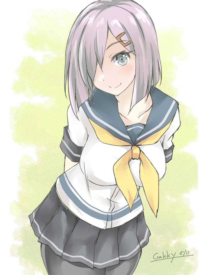 hamakaze (kancolle) 1girl solo school uniform pantyhose serafuku skirt hair over one eye  illustration images