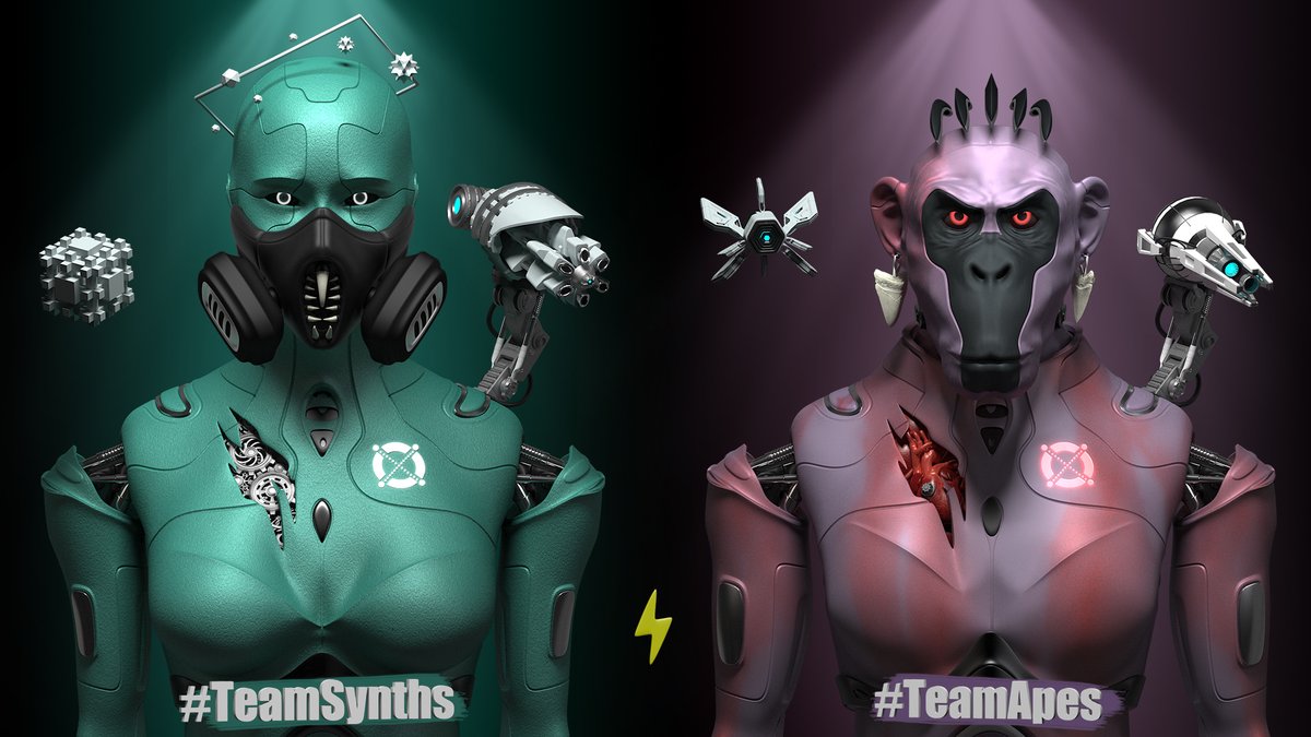 eSynths's tweet photo. #ElrondNFT #ElrondNFTs #NFT #ElrondCommunity 

📢#ElrondNetwork ⚡️you continue to amaze us with your support, almost 300 strong! #OrganicGrowth 

Now that you met the 2 factions, we are curious to know:

will you stand with #TeamSynths or are you more of a  #TeamApes fan? 👀 us https://t.co/xQSZl6JF4R
