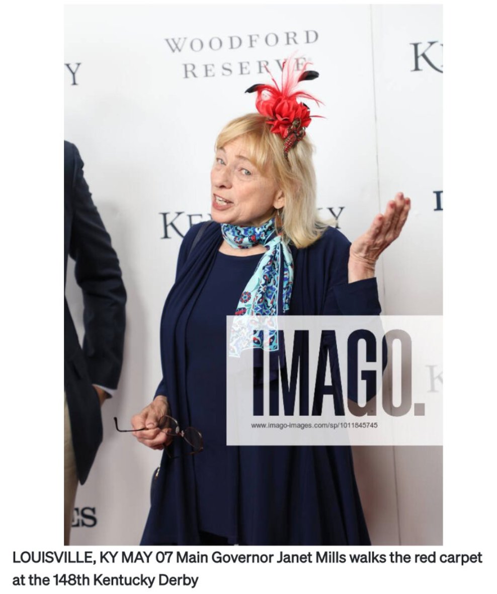 mainegop's tweet photo. Can you believe it?? 

While gas prices hit record highs in Maine, Janet Mills was hitting the elite red carpet at the Kentucky Derby this weekend!

OUT OF TOUCH. #mepolitics https://t.co/DC41y7B9Tn