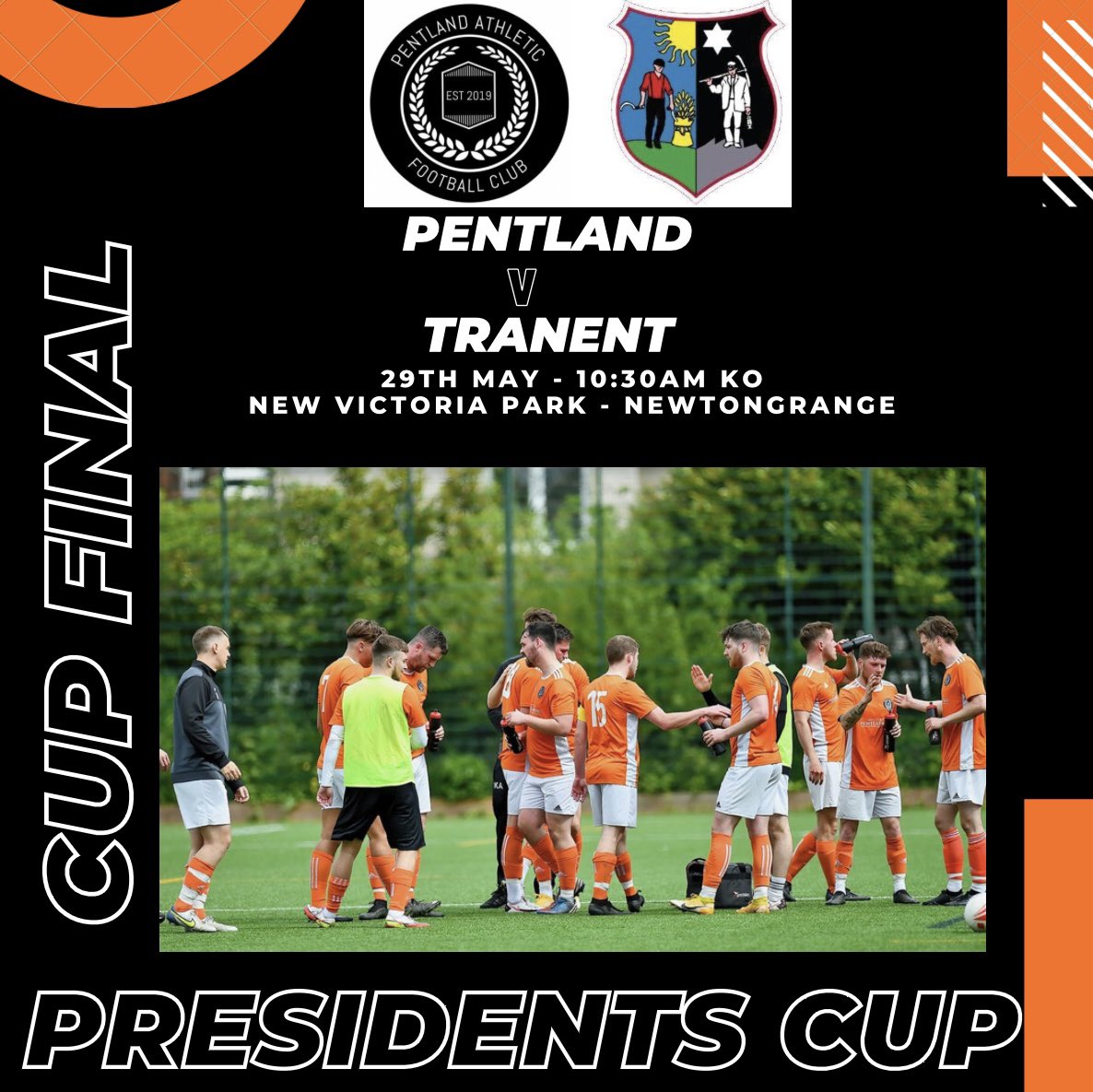 PentlandAFC's tweet image. ‼️CUP FINALS INFO‼️

Delighted to share with you all that we finally have dates agreed for both our cup finals 🏆

Our league games are finished so the preparation starts now for these games.

Hopefully you can all save the date and get along to support the lads!🏆⚽️⚫️🟠