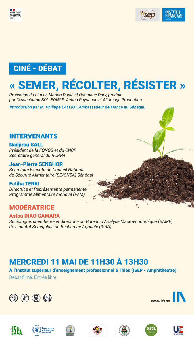 2/2) avec Fongs @secnsa <a href="/WFP_FR/">PAM (WFP in French)</a> @Isra &amp; introduit par l'Ambassadeur de <a href="/FranceoSenegal/">France au Sénégal 🇫🇷🇪🇺</a>.
Merci pour la collaboration &amp; le soutien :
Fongs, <a href="/Cncr_Senegal/">CNCR Sénégal: https://cncr.org/</a> @secnsa <a href="/WFP_WAfrica/">WFP West Africa</a> <a href="/ISRA/">Illinois State Rifle Association</a>_Senegal <a href="/ISEP_Thies/">ISEP-Thiès</a> <a href="/AFD_France/">Agence Française de #Développement (AFD) 🇫🇷 🇪🇺</a> @cfsiasso <a href="/SOL_association/">SOL</a>, la Fondation Heinrich Böll et @IFSenegal.