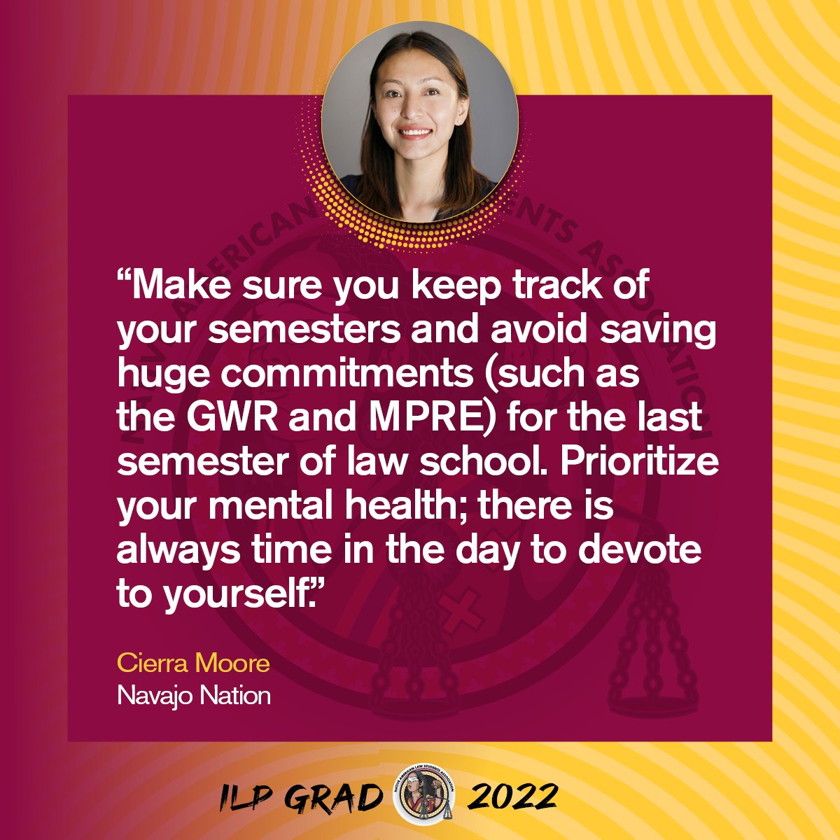 asuilp's tweet photo. Congrats Cierra Moore!๐โ She formed great relationships w/ @dnapeopleslegal, @AILCinc, @ABAesq Judicial Clerkship Program, Pointe-au-Chien Indian Community of Louisiana, and more. She's from the Navajo Nation and we look forward to seeing her advance in her career!
#asuilp https://t.co/XJWK4CY0zf