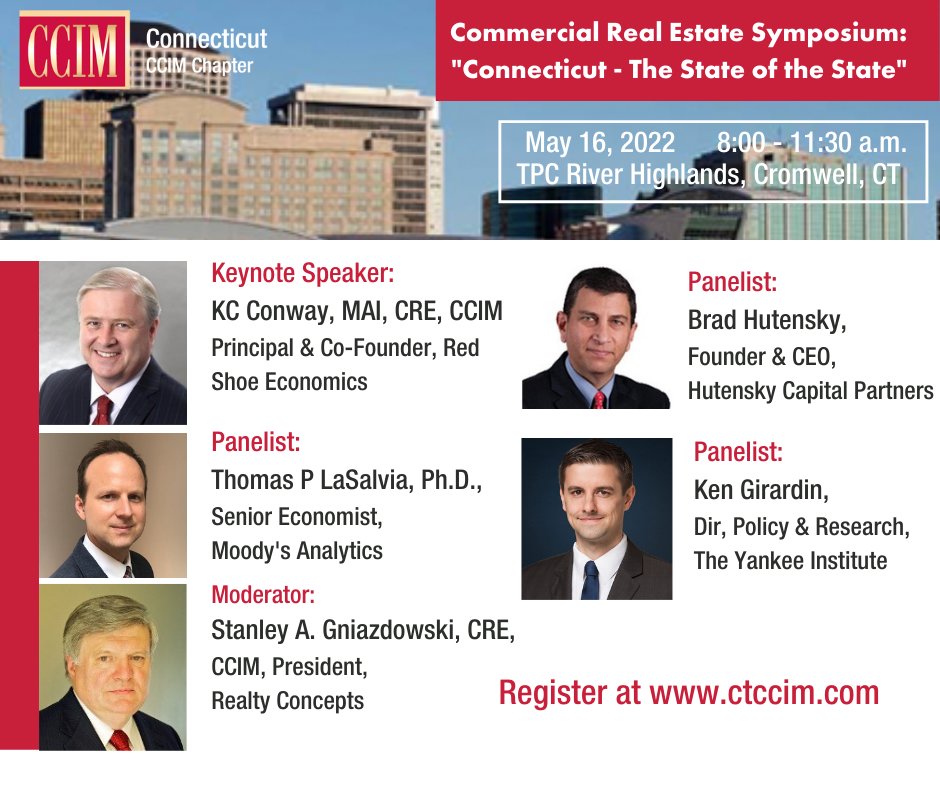 CT_CCIM's tweet photo. 3 Days Left to Register! Top Economists Discuss Connecticut: The State of the State. Our Commercial Real Estate Symposium features a stellar lineup of speakers and panelists including CCIM Chief Economist KC Conway.  Details at https://t.co/hb49Wo1a2H https://t.co/tUNJtbroKf