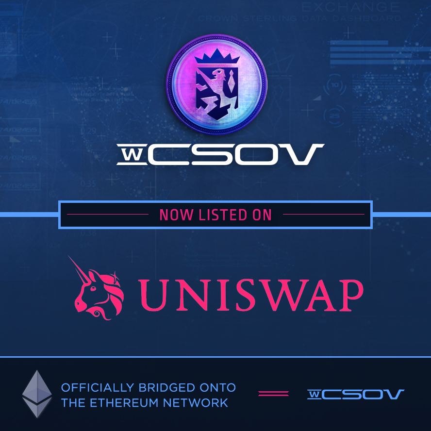 crownsterling_'s tweet photo. Crown Sterling is excited to announce the listing of WCSOV on UniSwap, a cryptocurrency exchange which uses a decentralized network protocol that facilitates automated transactions on the Ethereum blockchain through smart contracts. #WCSOV @CSOV_token
https://t.co/SrxbLciSRu https://t.co/OpzIiFl2Nd
