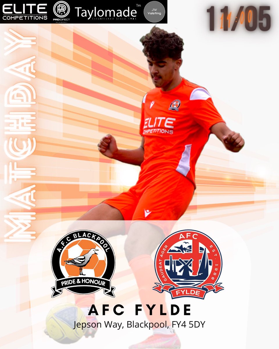 ⚽️ | NEXT UP 
📆 | Wednesday 11th May 2022
🆚️ | <a href="/AFCFyldeAcademy/">AFC Fylde Academy</a> 
🕢 | 19:00
🏆 | <a href="/NORTHWESTYOUTH2/">NORTH WEST YOUTH ALLIANCE</a> - Development Division
📍 | Mechanics Ground, Jepson Way
🧡 | #upthemechs | <a href="/elitecompltd/">Elite Competitions</a>