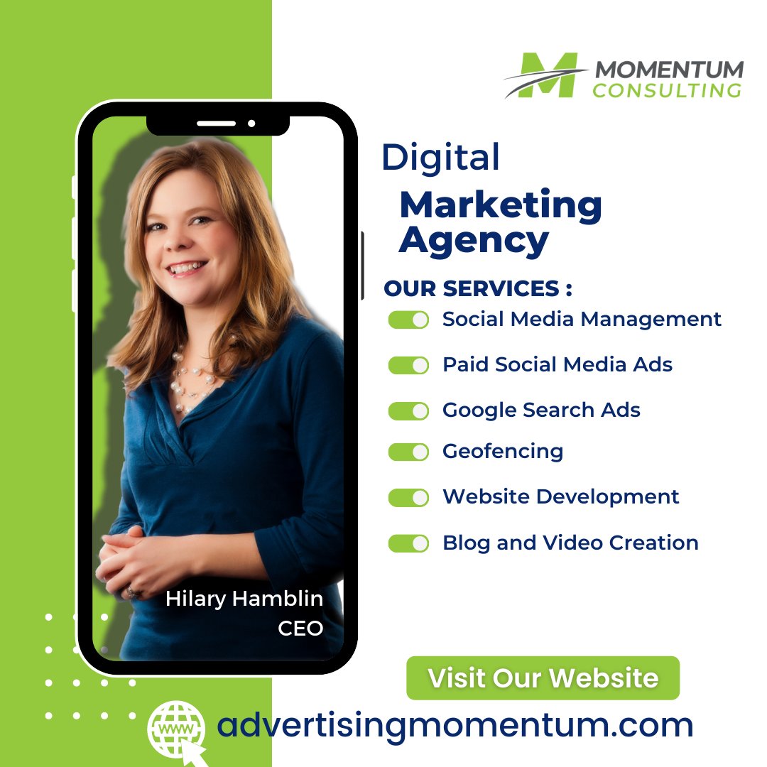 When you place your business in Hilary Hamblin and Momentum Consulting's hands, you get so much more! Are you ready to grow?
Visit Our Website: 
advertisingmomentum.com