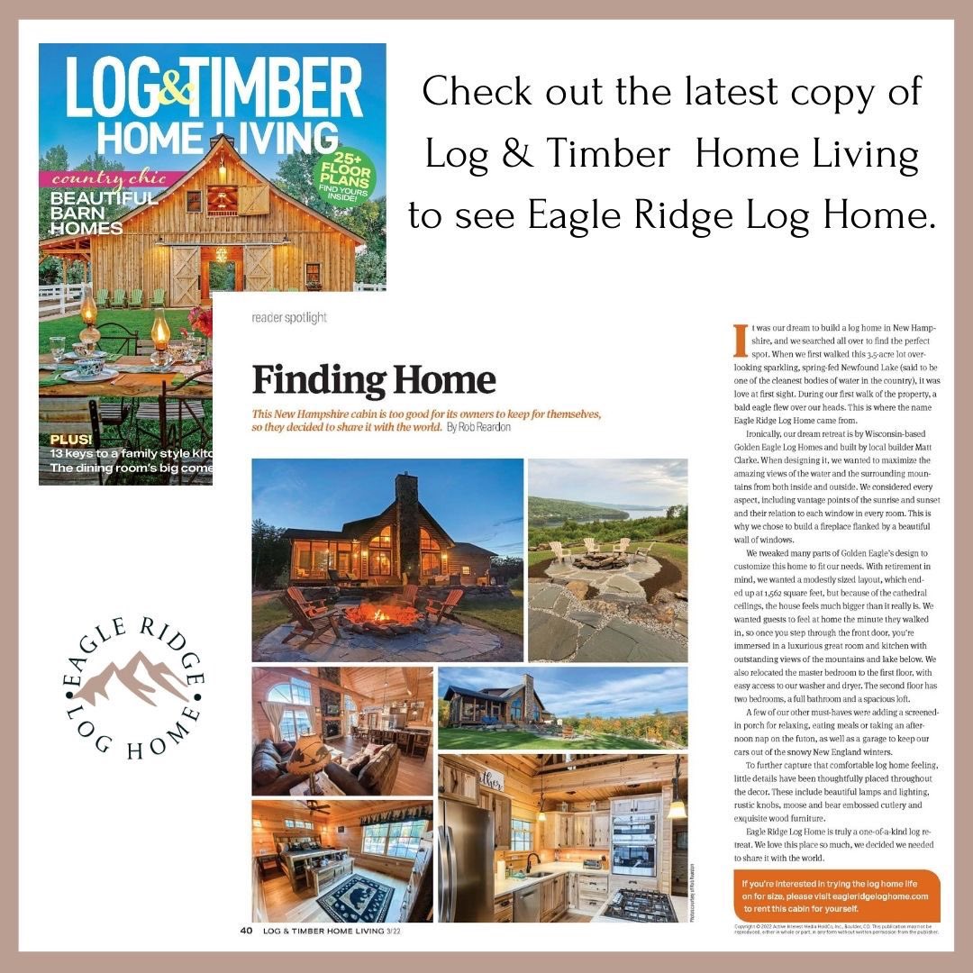 stayatnewfound's tweet photo. Eagle Ridge Log Home spotlighted in @loghome_living Magazine! We know how many log homes there are and feel honored we were picked!! #loghomeliving #loghome #loghomes #logcabin #logcabinlife #magazine #featuredhome #newfoundlake #newhampshire @airbnb https://t.co/emIzaJsDCK