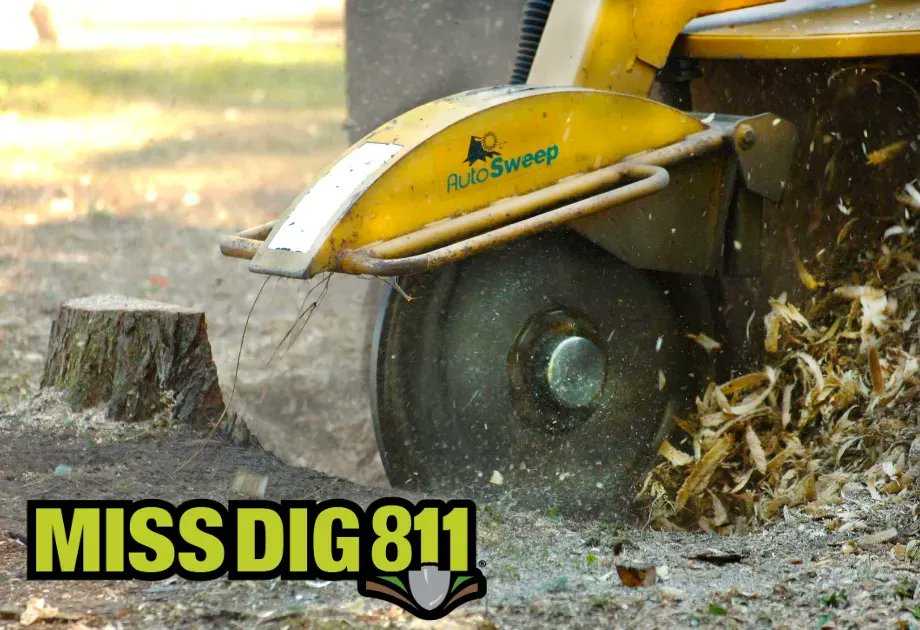 MISSDIG811's tweet photo. Always contact 811 before grinding a stump because roots and wires are a thing! #MISSDIG811 #Knowwhatsbelow #damageprevention https://t.co/rNivzjoRZa