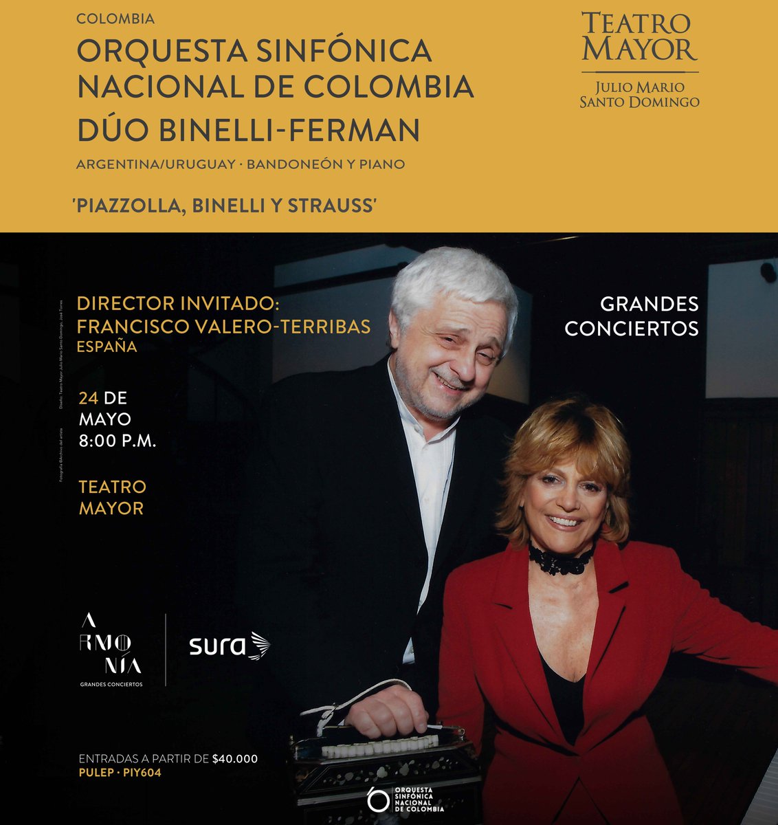 PollyFerman's tweet photo. Feliz de estas presentaciones en Colombia😃
Los esperamos!!! @DanielBinelli @SinfonicaCol @teatromayor https://t.co/H3buT5XeZm