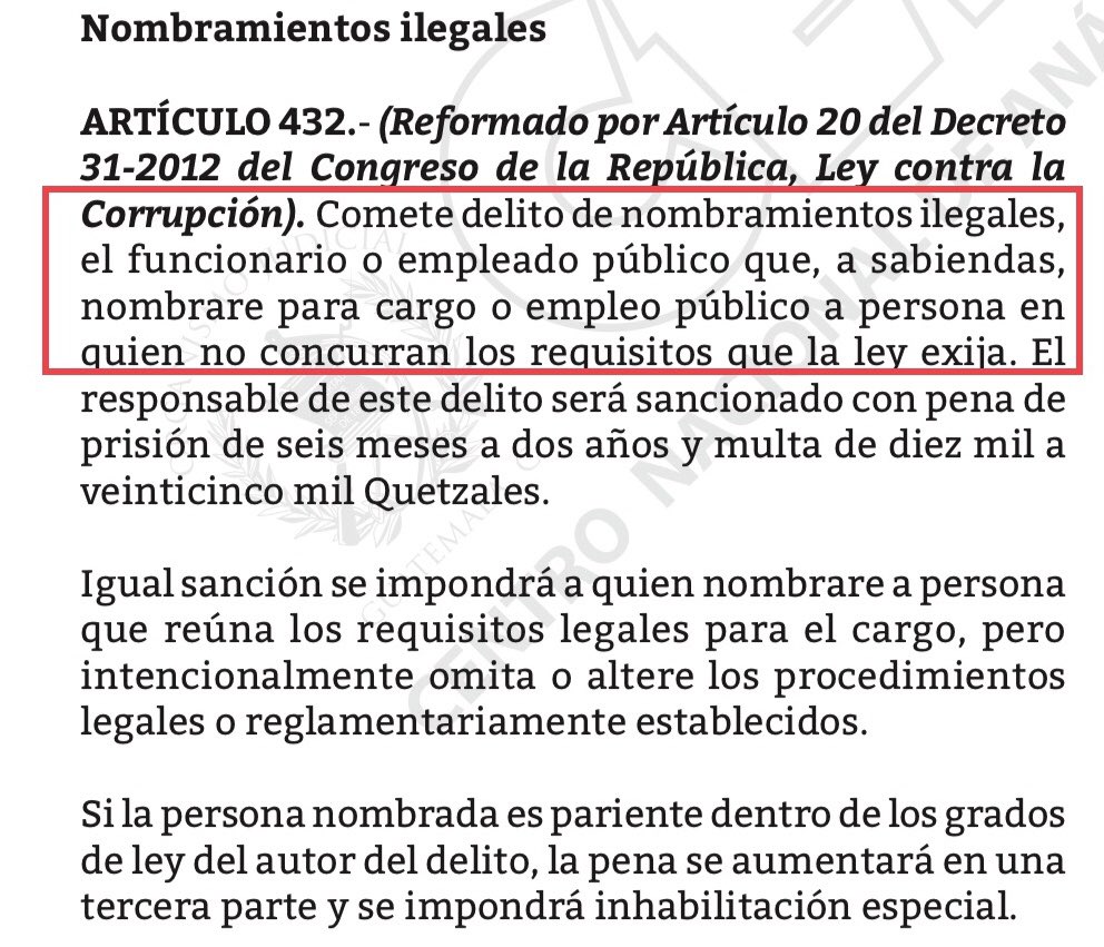 Eriol_Gt's tweet photo. Consejo Directivo del @INACIFGT, si nombran como Director General a una persona SIN experiencia en ejercicio de la profesión forense o similar, entonces sería delito de:

- NOMBRAMIENTOS ILEGALES. https://t.co/9JtAii6ura