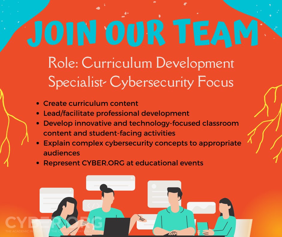 cyber_dot_org's tweet photo. Do you love cybersecurity? Do you love teaching it? We want you to join our team! We are looking for a Curriculum Development Specialist with a focus in cybersecurity! Apply here: https://t.co/bzhA44xuhr
#joinourteam #joincyberdotorg #wearehiring #cybersecurity #cybersecurityed https://t.co/5iGAnx9TN7
