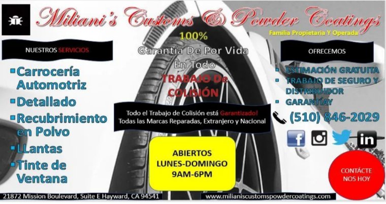 MilianisCustoms's tweet photo. 🚨¡Estamos abiertos!🚨 

🚶🏿‍♂️🚶‍♀️🚶🏿Pase al 21872 Mission Boulevard, Suite E Hayward CA 94578.🚶🚶🏿‍♀️🚶‍♂️ 

📱O llame (510) 846-2029📱 https://t.co/nOcm4UmpiJ
