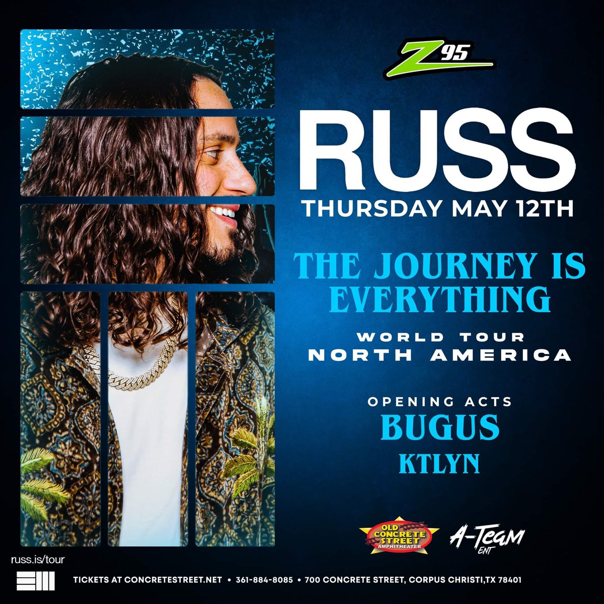 ConcreteStreet's tweet photo. Tomorrow: Don't miss Russ live in concert on the Main Stage w/ special guests Bugus &amp; Ktlyn! Don't miss the biggest Hip Hop show of the year! Presented by HOT Z95.
#TheJourneyIsEverything #LivinItLive
🎫: https://t.co/ajxCOPdssy https://t.co/bCYA4JCzyI
