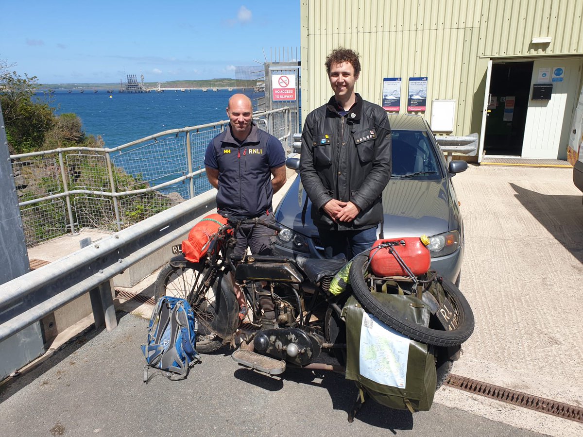 AngleLifeboat's tweet photo. In the photo is Harry with coxswain Lewis Creese at Angle Lifeboat Station today. https://t.co/xWf3tzhenq