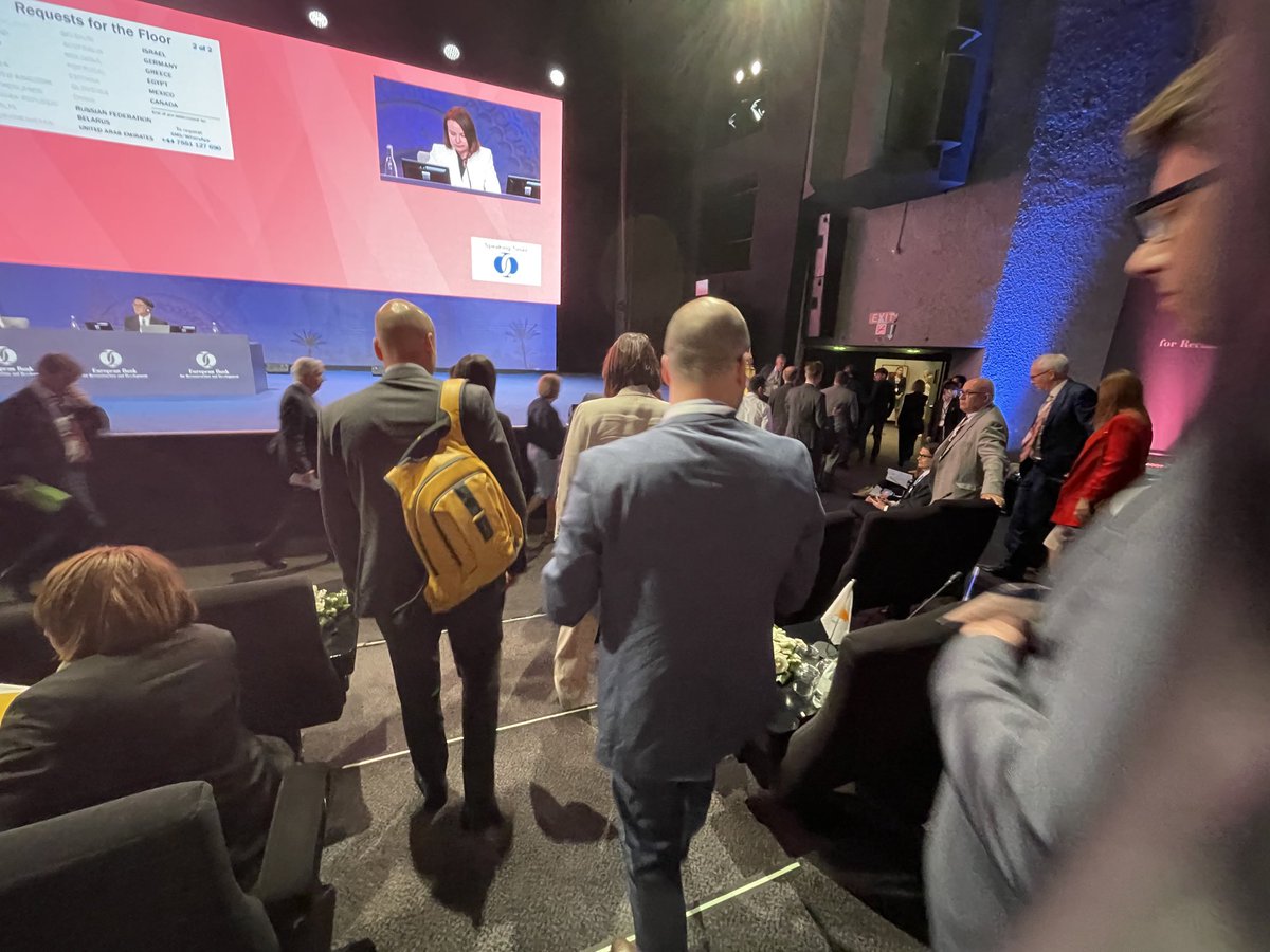 CasparVeldkamp's tweet photo. Massive walkout by most EU, G7 &amp; other national delegations at start of Russian 🇷🇺 intervention @ebrd annual meeting because of war on 🇺🇦 https://t.co/Ud7DsdU0o8