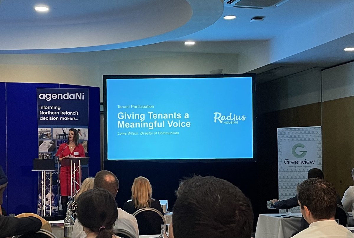 RadiusHousing's tweet photo. Our Director of Communities, Loma Wilson spoke today at @agendani's #HousingNI Conference.
Highlighting the importance to Radius of our Tenant Participation Accreditation and the value to tenants of having a voice that is heard by the CEO!
#WeAreRadius #housing #tenantfirst https://t.co/8UM0InCDXq