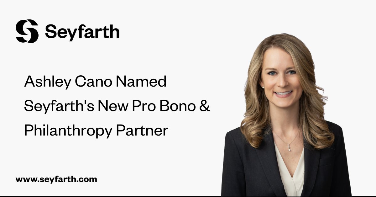 Seyfarth Announces New #ProBono &amp; #Philanthropy Partner Ashley Cano! <a href="/SeyfarthGiving/">SeyfarthShawGiving</a> 

Cano succeeds Allegra Nethery, who helped create the position and has overseen the firm’s program for the last 15 years.
seyfarth.com/news-insights/…