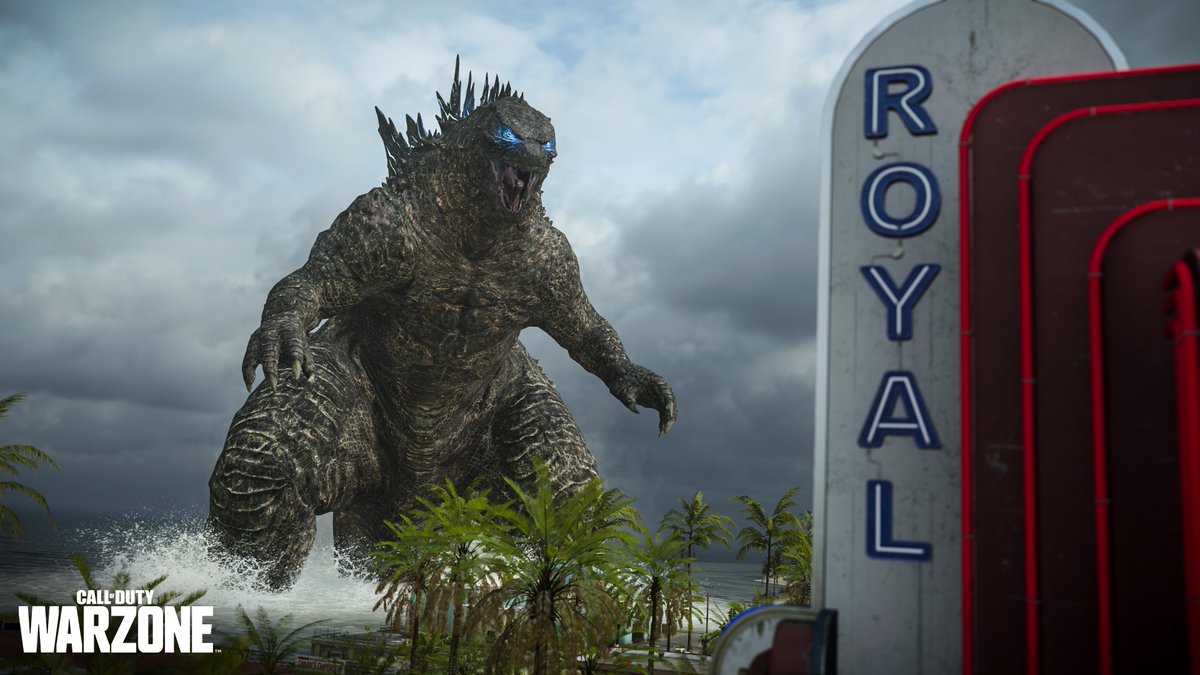 PlayStation_LA's tweet photo. El asombroso 🦍 de 103 metros y el 🐉 de 120 metros chocan en #Warzone a partir de hoy. Conozca los primeros detalles sobre cómo los jugadores combaten a los titanes, estadísticas de los monstruos y más: https://t.co/COP9ZLGxl0 https://t.co/XbS20u0Cla