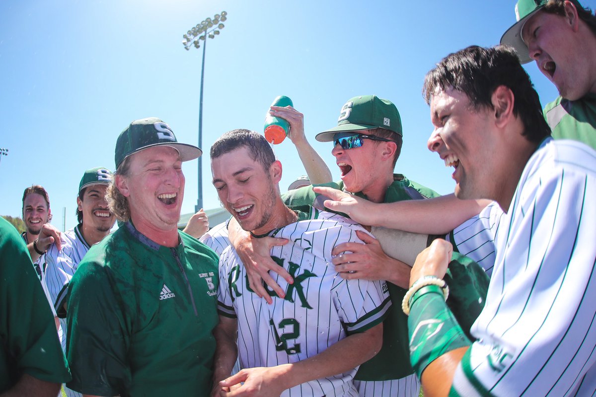 BASE: ROCK WINS! Jon Kozarian hits a hard ball to the left side of the infield and Koby Bubash scores on a Shippensburg throwing error to give The Rock a 4-3 win in 10 innings!