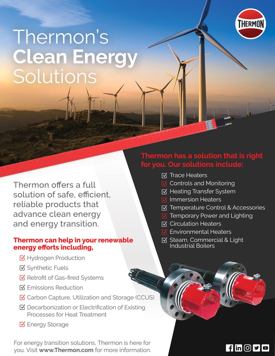 Did you know that Thermon offers a full solution of safe, efficient, reliable products that advance clean energy and energy transition?

#thermon #heattrace #processheating #greenenergy #cleanenergy