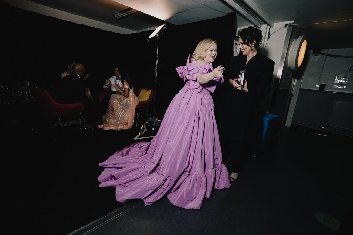 Nicola Coughlan and Olivia Colman backstage at the Virgin Media BAFTA TV awards