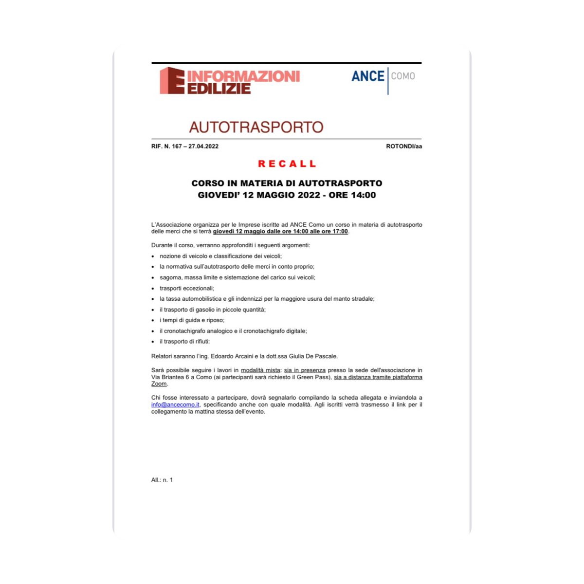 Corso in materia di autotrasporto giovedì 12 maggio 2022 ore 14. 

#savethedate