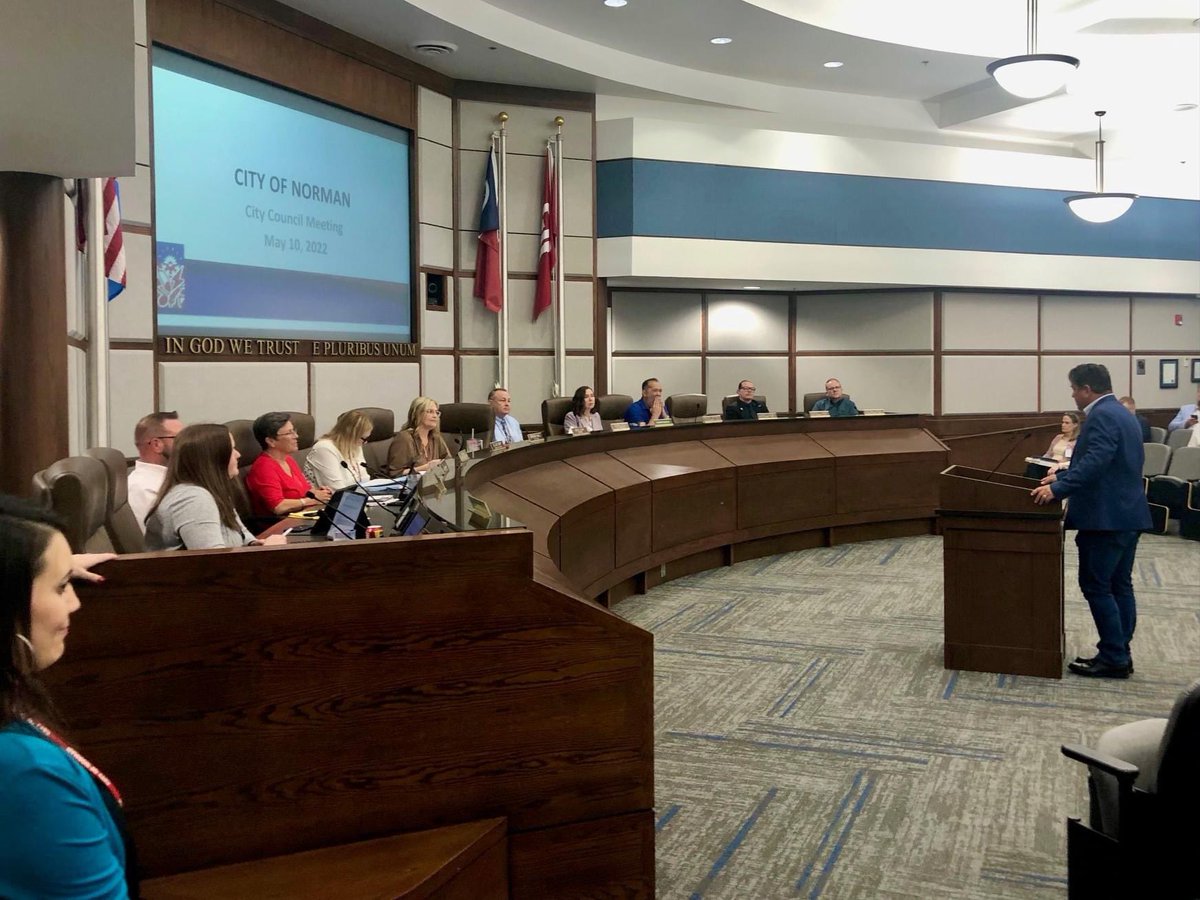 CCEDC405's tweet photo. At Norman's city council meeting yesterday, NEDC President and CEO Lawrence McKinney accepted the economic development proclamation from Mayor Breea Clark and the Norman City Council. This proclamation recognizes May 9-13 as Economic Development Week! https://t.co/6EDbZfEAAl