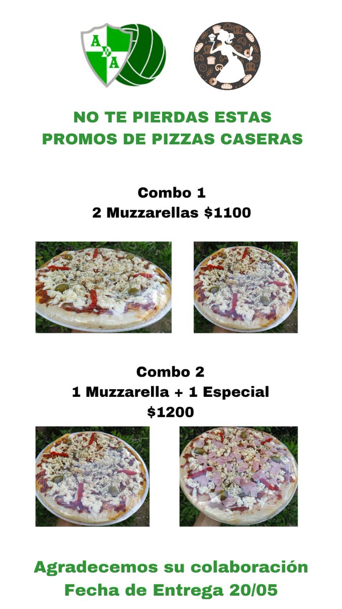 Con el club <a href="/voleyatenas/">Voley Atenas</a> estamos vendiendo éstos combos de riquísimas pizzas que se pueden freezar! Si podés comprarme o compartir sería de gran ayuda❣️🥰
<a href="/VivireNuevaCba/">VivirenNuevaCórdoba®</a> @en_guemes <a href="/VivirEnNuevaCba/">Vivir en Nueva Cba</a>