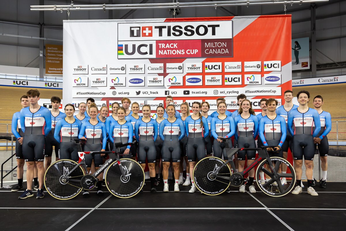 CyclingCanada's tweet photo. The team is pumped and ready to start racing @TWCMilton tomorrow! 🇨���🔥

Watch the event live 📺 on @cbcsports or get your tickets 🎟️at https://t.co/TThCOjnGTA

📸 Ivan Rupes 

#TissotNationsCup https://t.co/rGbTT7l7bR