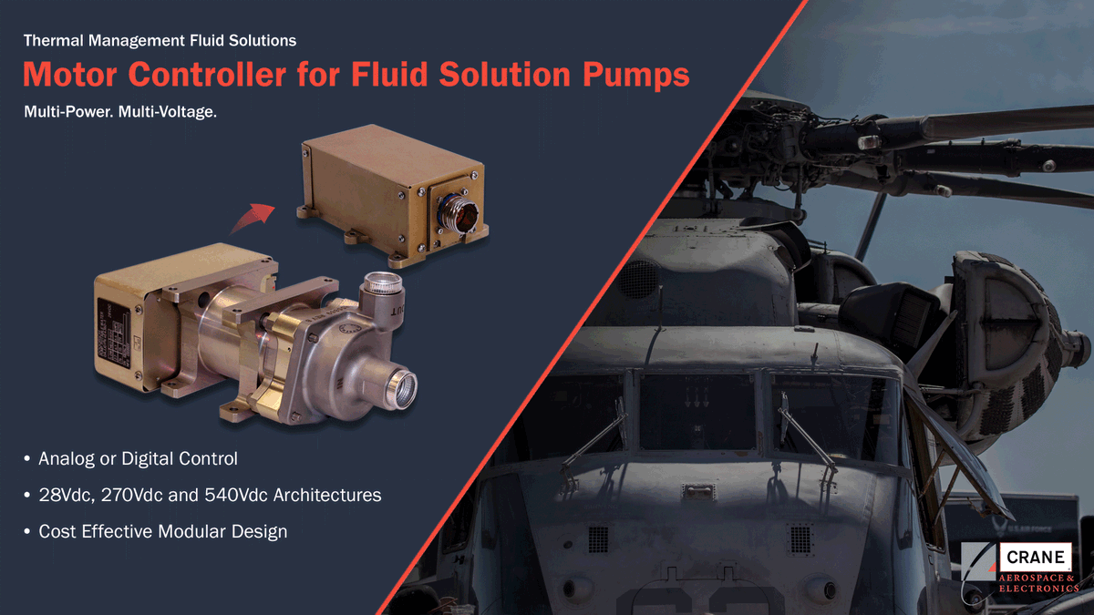 CraneAE's tweet photo. Crane A&amp;E offers myriad innovative, trusted vertical flight solutions. Swing by our booth at @VTOLsociety's Forum 78 to learn more about our motor control capabilities for fluid pumps. #Forum78 #Booth513 #VerticalFlight https://t.co/Ko0rdbIaHc