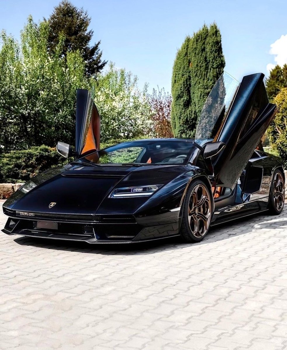 DailyLamboTM's tweet photo. Lamborghini Countach spec'd in black with bronze wheels and tan interior https://t.co/PX1ifepHGf