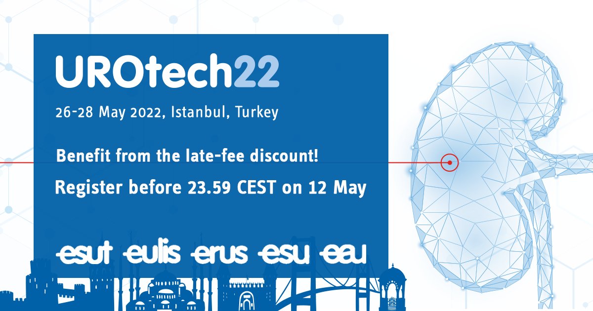 Tomorrow is the last day to benefit from the late registration discount for #UROtech22! Register before 23.59 CEST to receive a discounted registration rate for the EAU's debut #UroTechnology meeting.

🦾 Register now at urotech.uroweb.org/register/