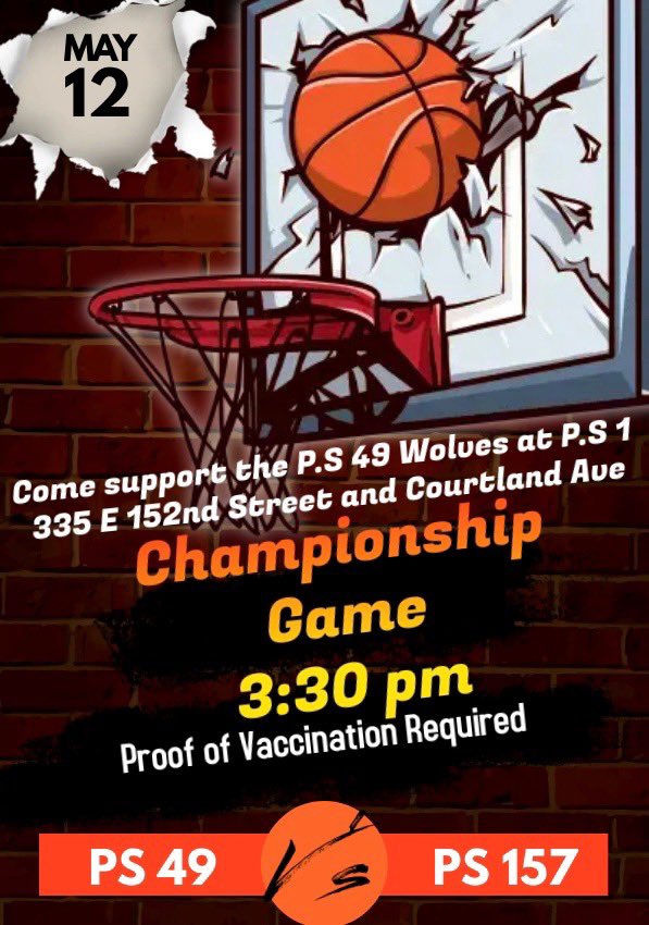 🎊Join us tomorrow at P.S 1 for the Championship Game!🎊
 #district7 #ps49x #wolves