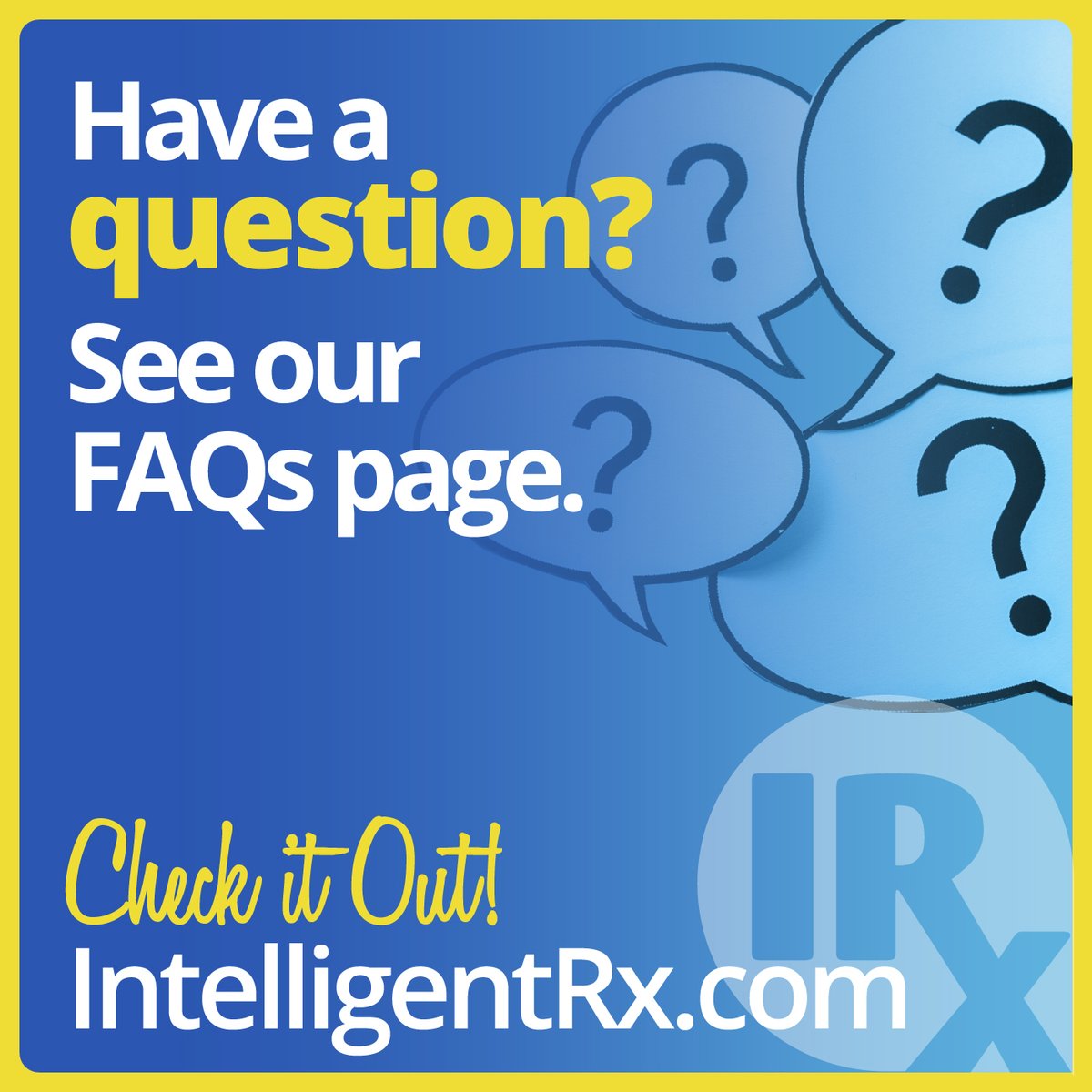 Have a question about IntelligentRx? Please check out our FAQs page for the most frequently asked questions! 
ed.gr/dzjhk

#prescriptions #pharmacy #healthcare #medication #affordabledrugs #affordablemeds #genericdrugs #insurance #health #deals #money #sales #wellness