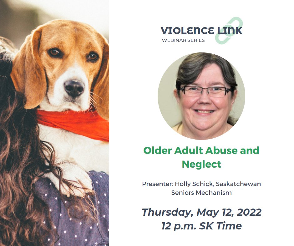 SaskSPCA's tweet photo. Have you registered for tomorrow’s free Violence Link webinar with Holly Schick from @SKSeniorsMech? There’s still time!
Thursday, May 12, 2022 at 12 p.m. SK time
Topic: Older Adult Abuse and Neglect
Register here: https://t.co/IX9w2ncKoh
#SaskSPCA #ViolenceLinkSK #ssm https://t.co/dvBmSCdKWd