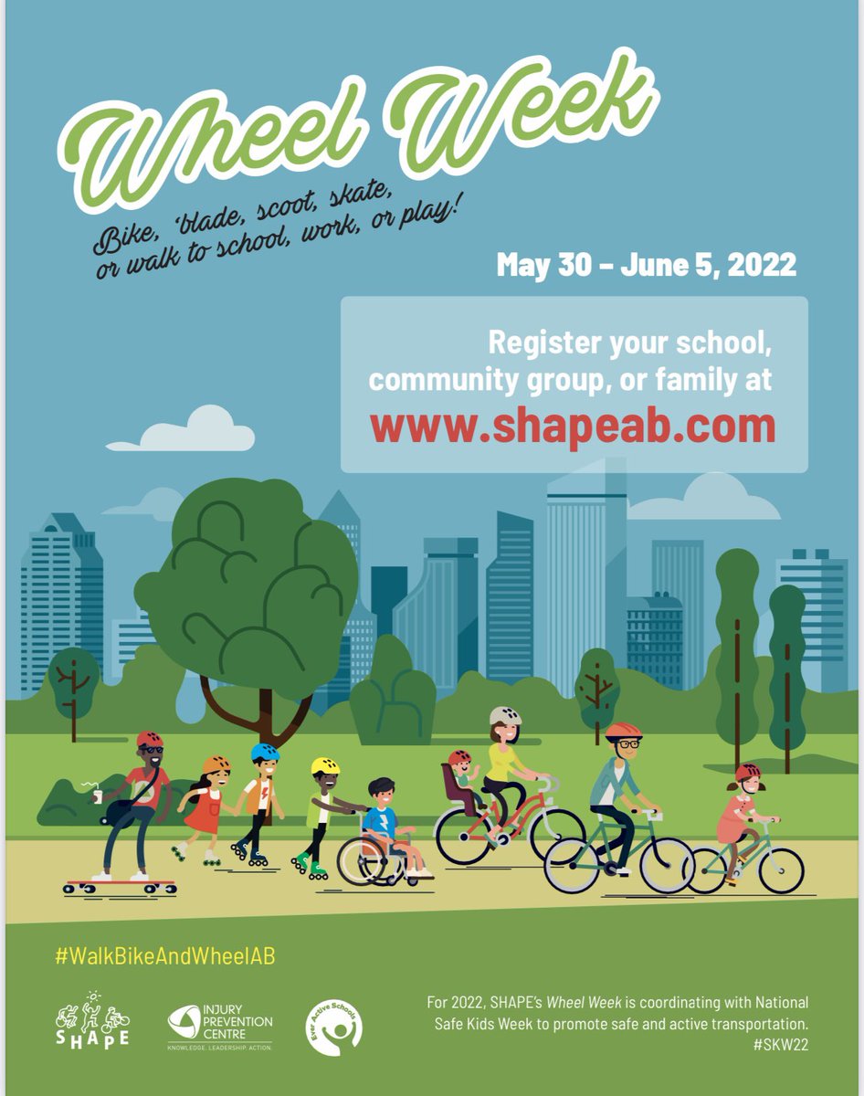 SHAPE_Alberta's tweet image. Are you ready for Wheel Week and Safe Kids Week?

In support of #SKW22's theme of Safe and Active Transport, @SHAPE_Alberta invites you to register for #WheelWeek. Get moving!

Register now: shapeab.com/wheel-week/