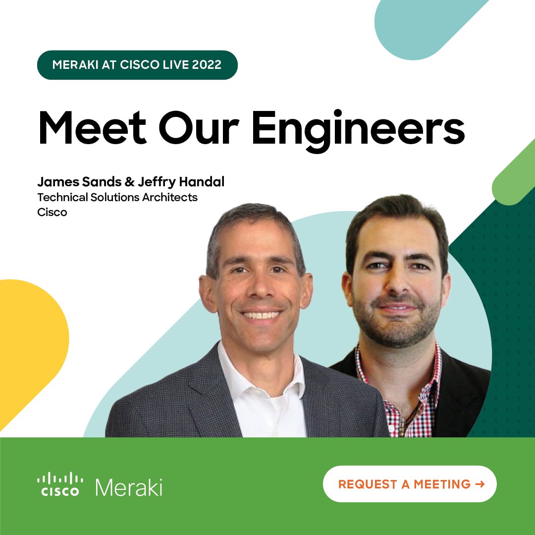 meraki's tweet photo. Network issues? Add a Meet the Engineer (MTE) session to your @CiscoLive agenda. Meet 1:1 with a #CiscoMeraki engineer to explore solutions. Request meeting ➡️ https://t.co/3TtYeRjSwt

#CiscoLive https://t.co/Fhgi24Kci5