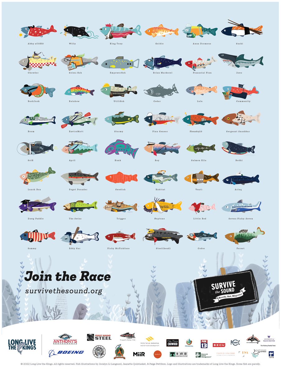 Longlivekings's tweet photo. Represent #SurviveTheSound all year! This year's poster and new shirts featuring each of the 2022 steelhead are in our online shop now. https://t.co/SmuVuIsnJh https://t.co/HFLx6UhPzZ