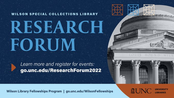 WilsonLibUNC's tweet image. Join us on 6/8 at noon for the last Research Forum before summer break. Huntley Hughes on "Alternative Modernities: Unions, Cooperatives, &amp;amp; the Social Gospel in the American South" &amp;amp; Eric Bontempo (@ebontemp) on "The Devotional Wordsworth." Register: go.unc.edu/Research-Forum…